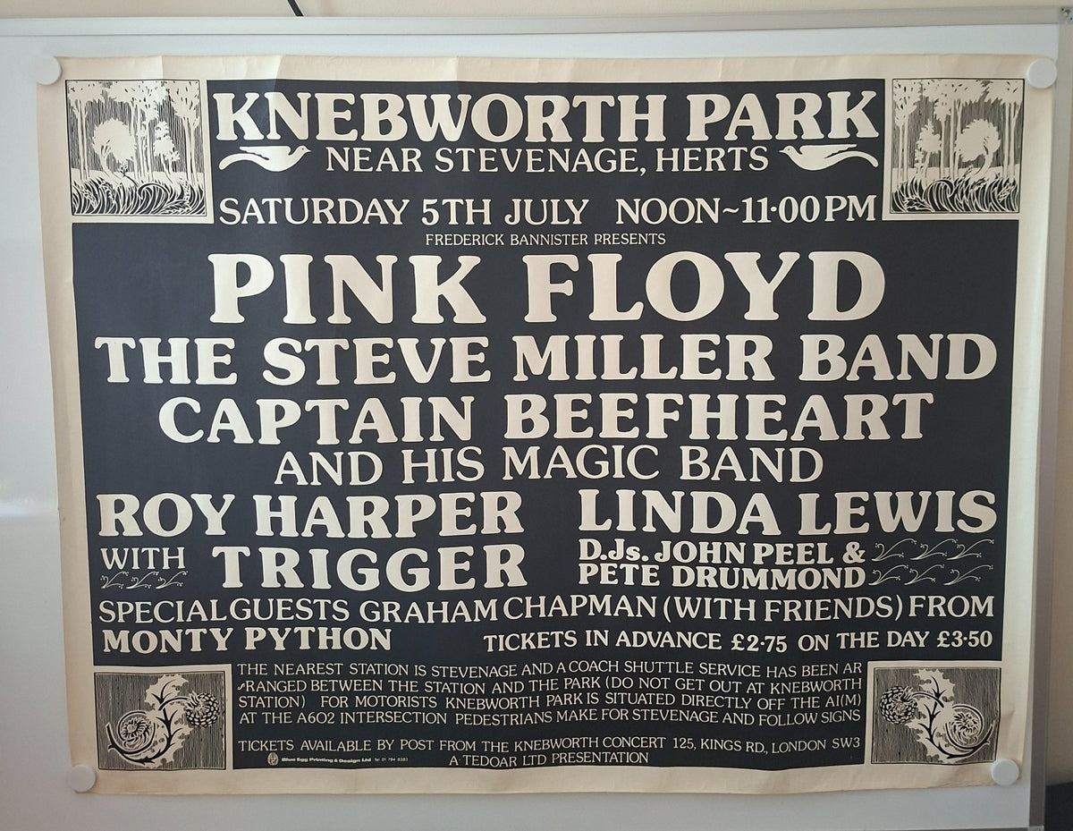 Pink Floyd Rare Original Large 1st Print July 1975 Knebworth Park Poster