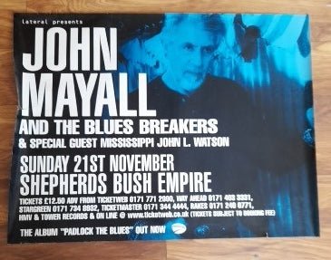 John Mayall and the Blues Breakers Concert Poster Shepherds Bush Empire 1999 - Music Poster Shop