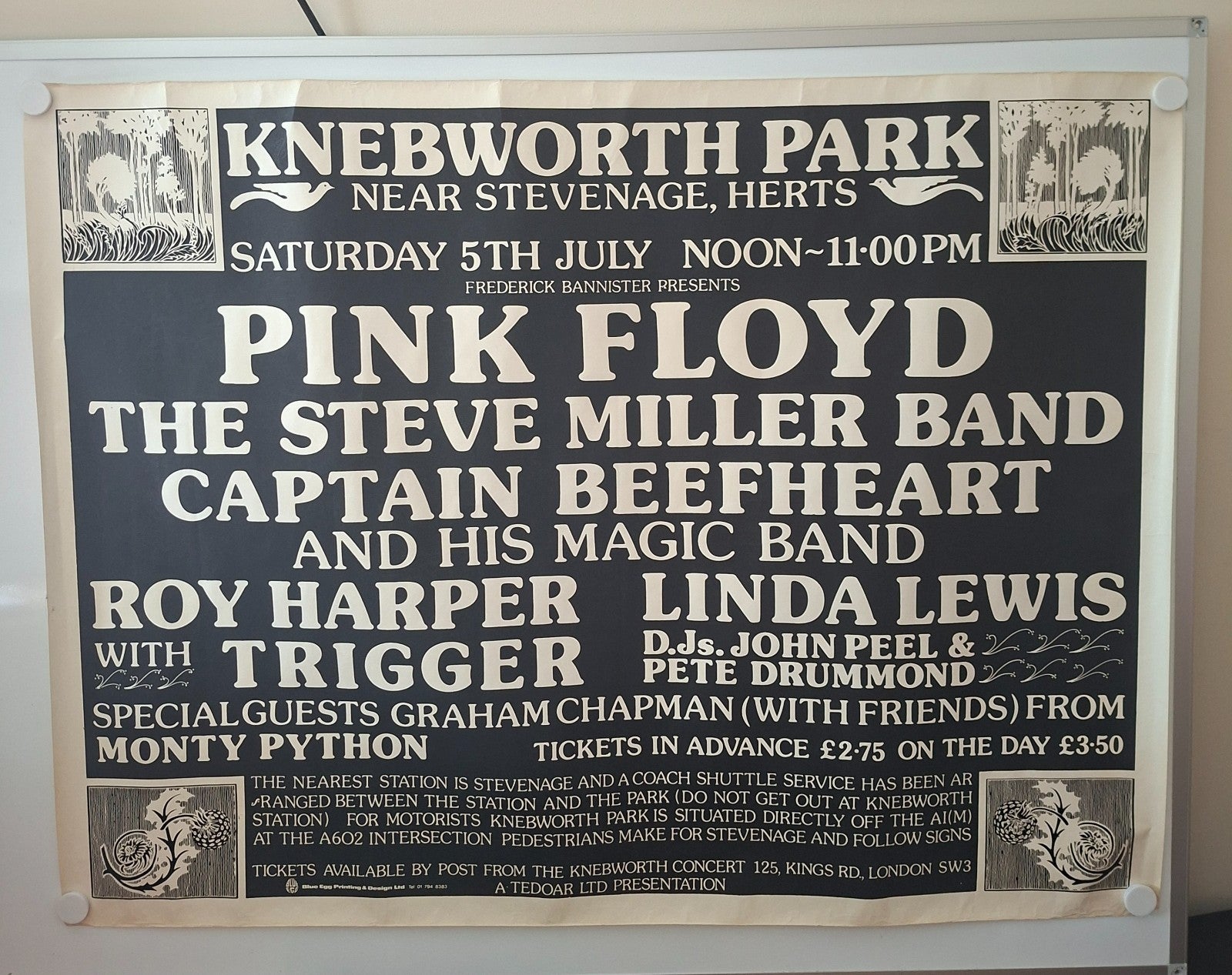 Pink Floyd Rare Original Large 1st Print July 1975 Knebworth Park Poster