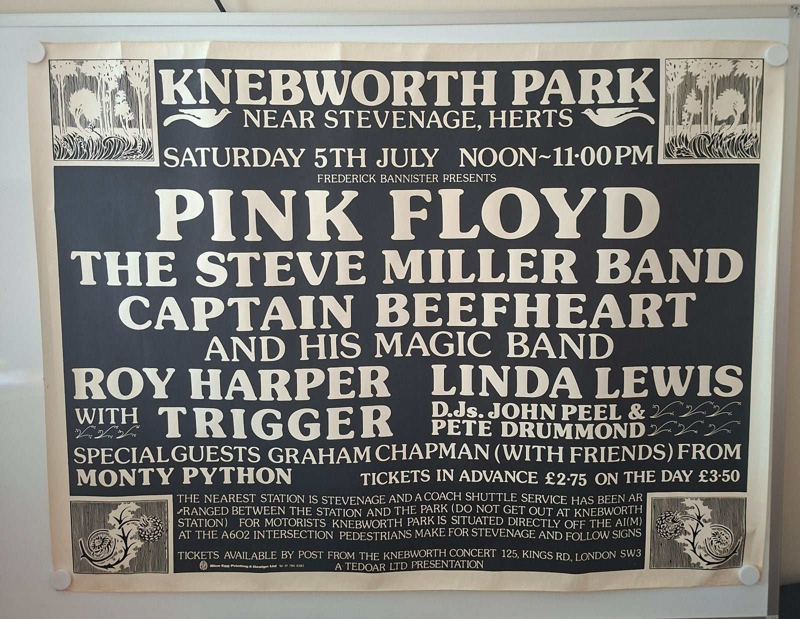Pink Floyd Rare Original Large 1st Print July 1975 Knebworth Park Poster