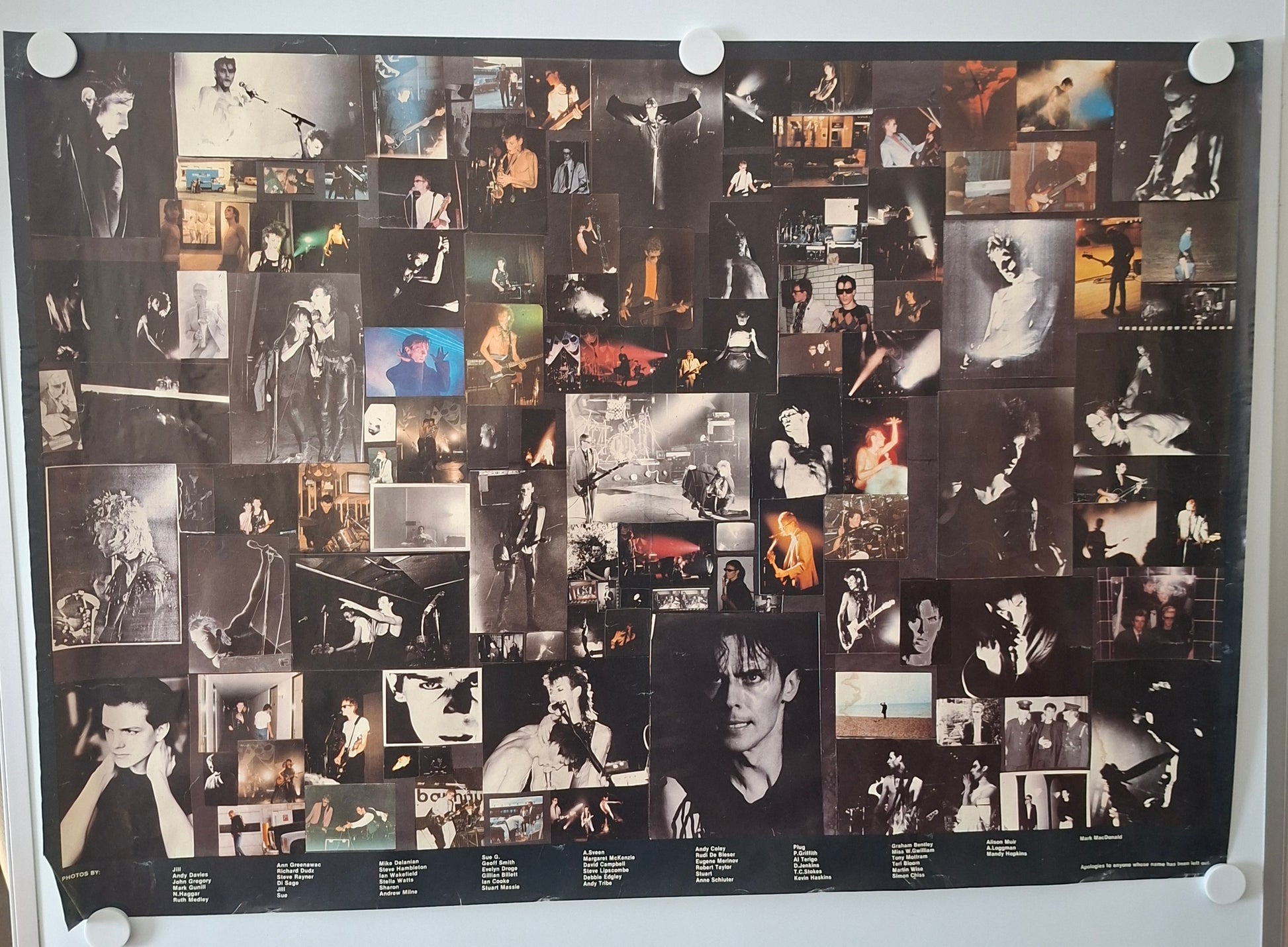 Collage of multiple black and white  and colour images on a poster.