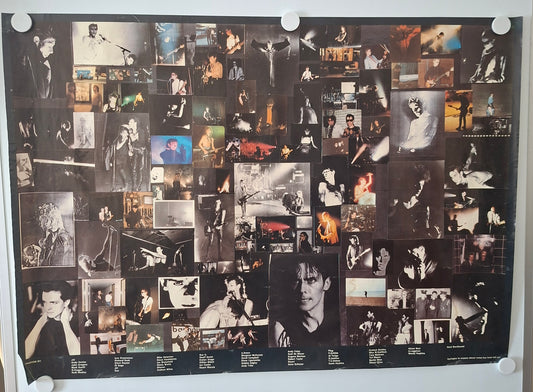 Collage of multiple black and white  and colour images on a poster.