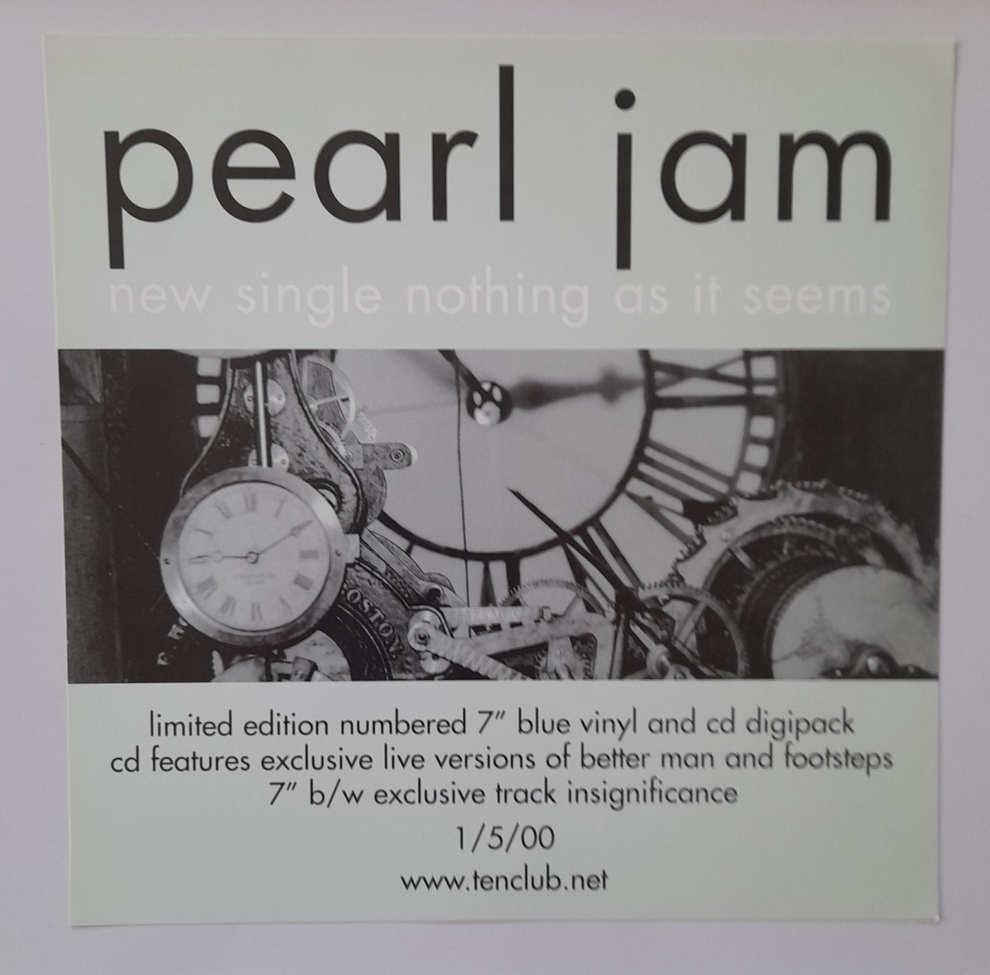 Pearl Jam - Nothing As It Seems - Window Promo Card